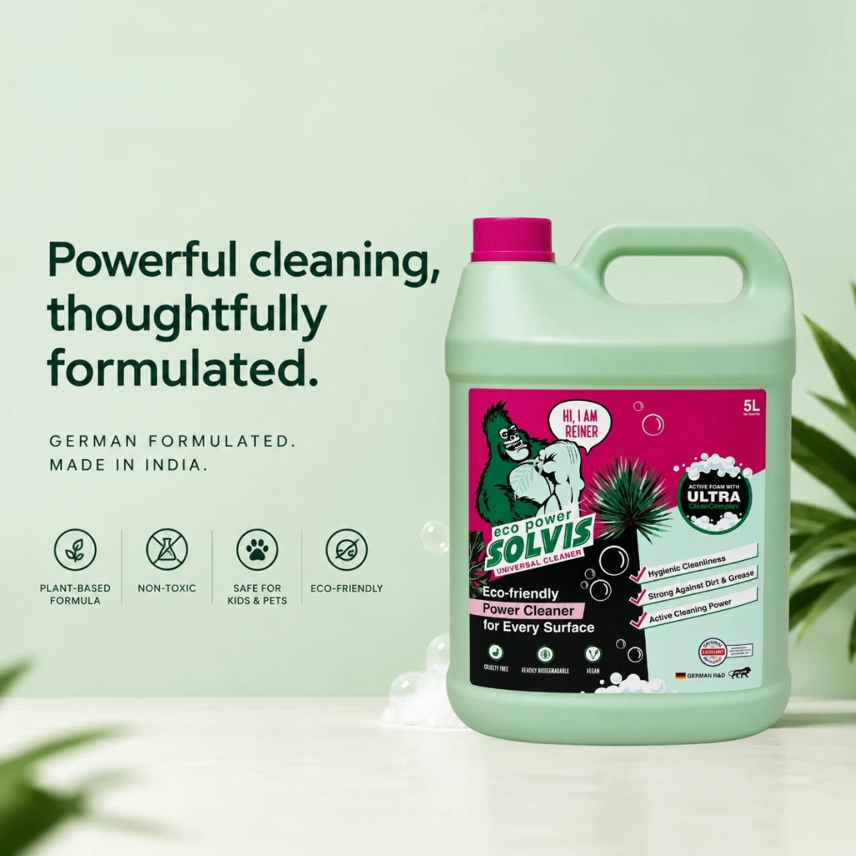 SOLVIS® ecopower multipurpose cleaner concentrate, 5 litre can. German formulated, made in India.